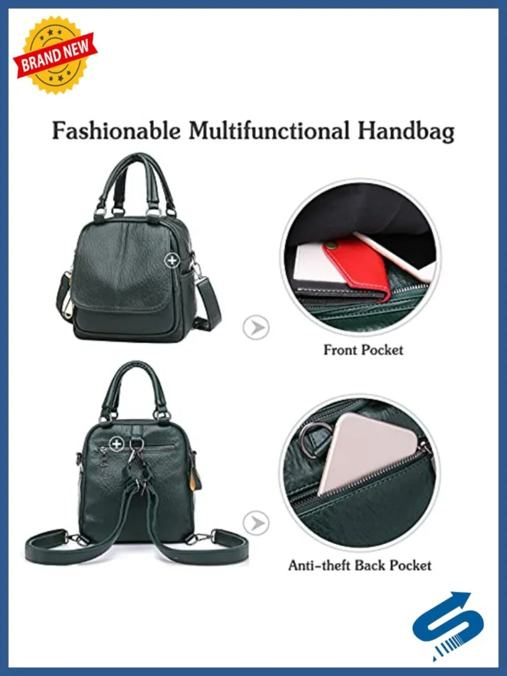 PU Leather Small Rucksack Crossbody Bag with Detachable Strap